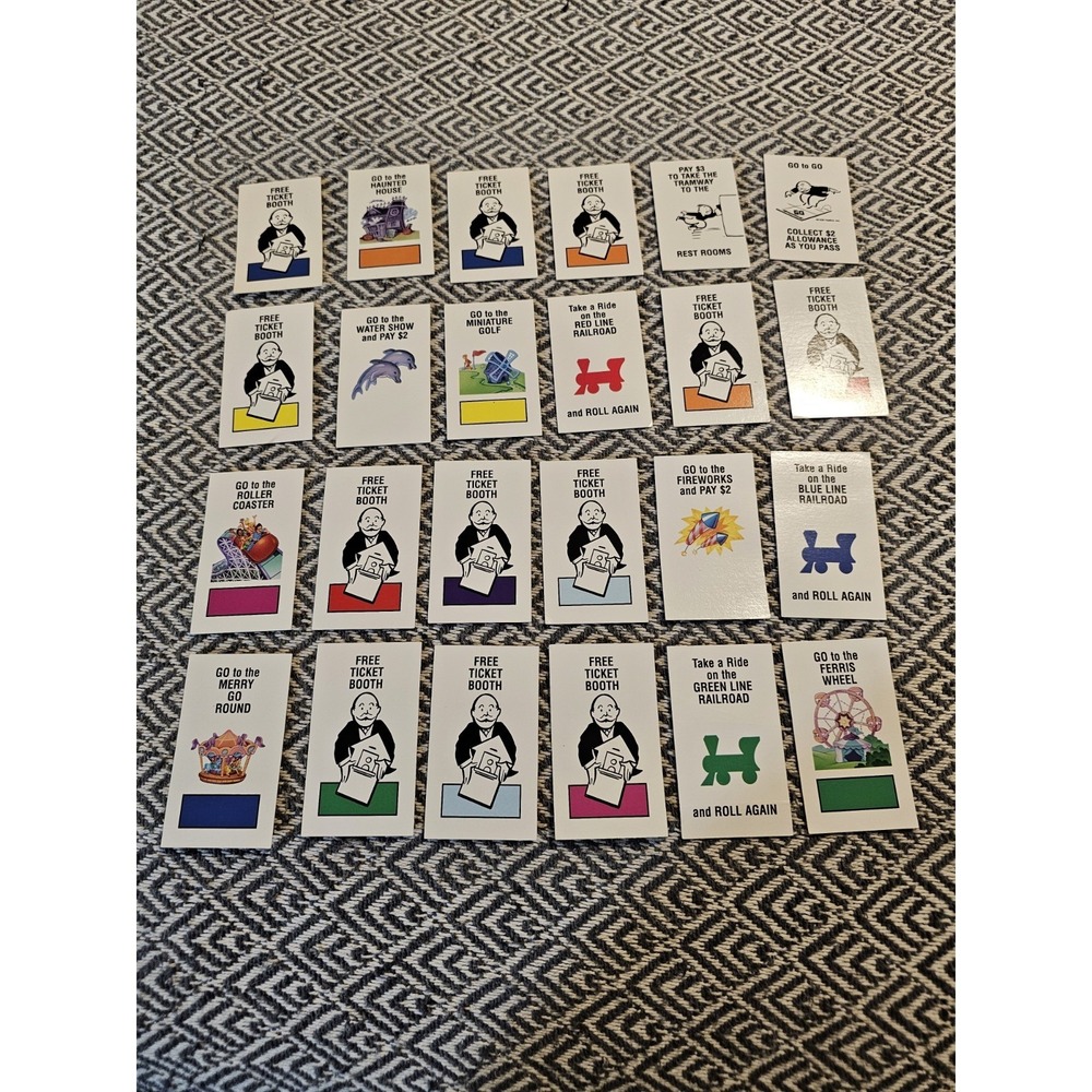 Vintage 1996 Monopoly Junior Board Game 24 Chance Replacement Cards